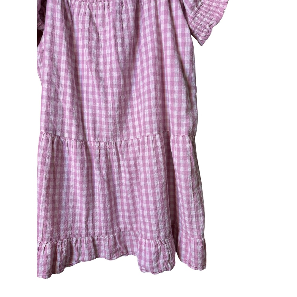 American Eagle Pink Gingham Smocked Mini Dress XXL Cotton Linen Puff Sleeve - Picture 2 of 7
